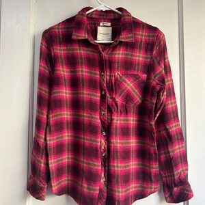 Thread & Supply Pink and Brown Plaid Button-Up - Size Small